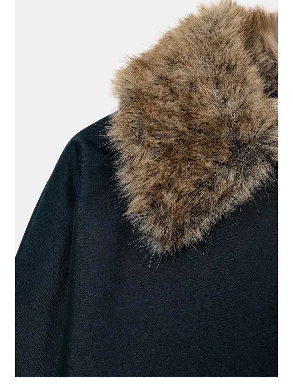Zara Black Hooded Puffer Coat with Faux Fur Trim